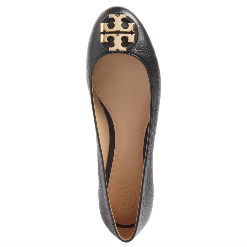 Tory Burch Claire Black & Gold Ballerina Flats 7 - Picture 2 of 13